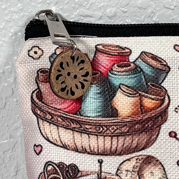 Sewing Pattern Pouch with Button Zipper Pull - Picture 2 of 9